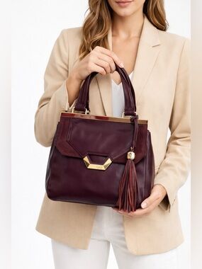 Dolce Vita Collection Burgundy Leather Structured Satchel & Crossbody Handbag